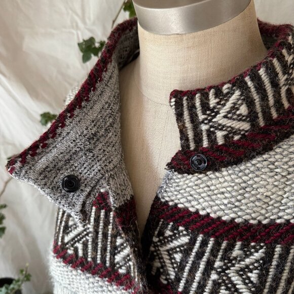 Zara Knit Aztec Icelandic Print Wool Blend Coat Sweater Jacket - Picture 8 of 13